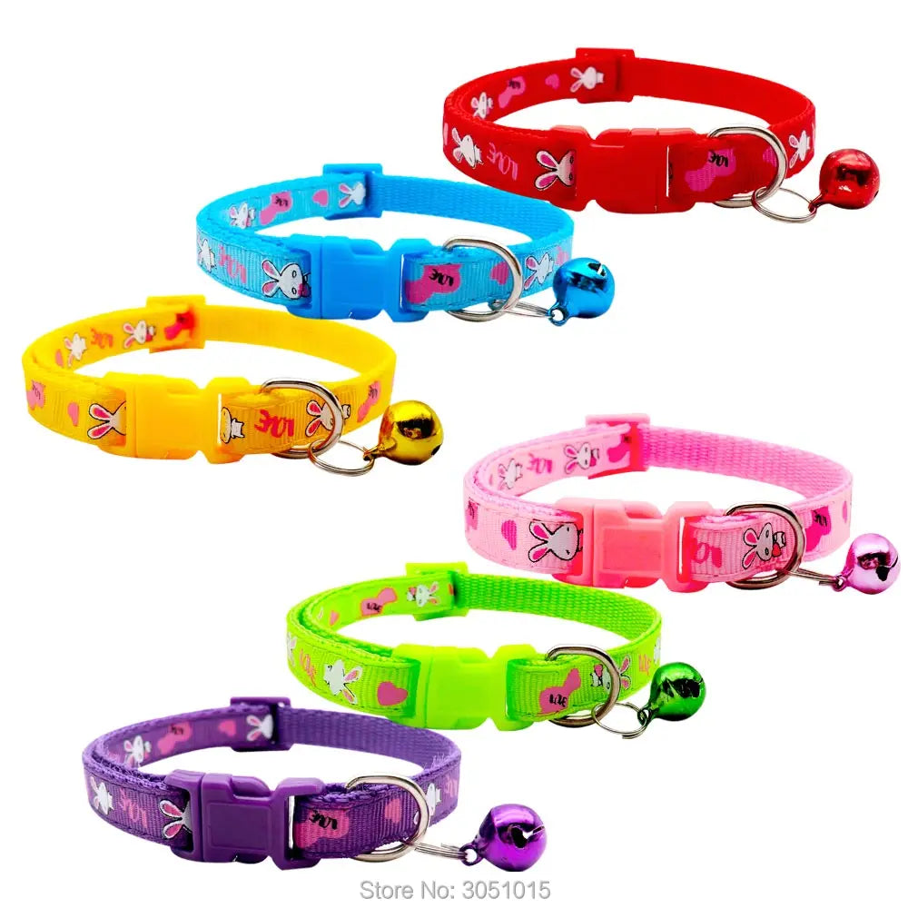 Wholesale 100X pets with bells cute little rabbit cat collar adjustable dog necklace collars nylon polyester puppy cat supplies