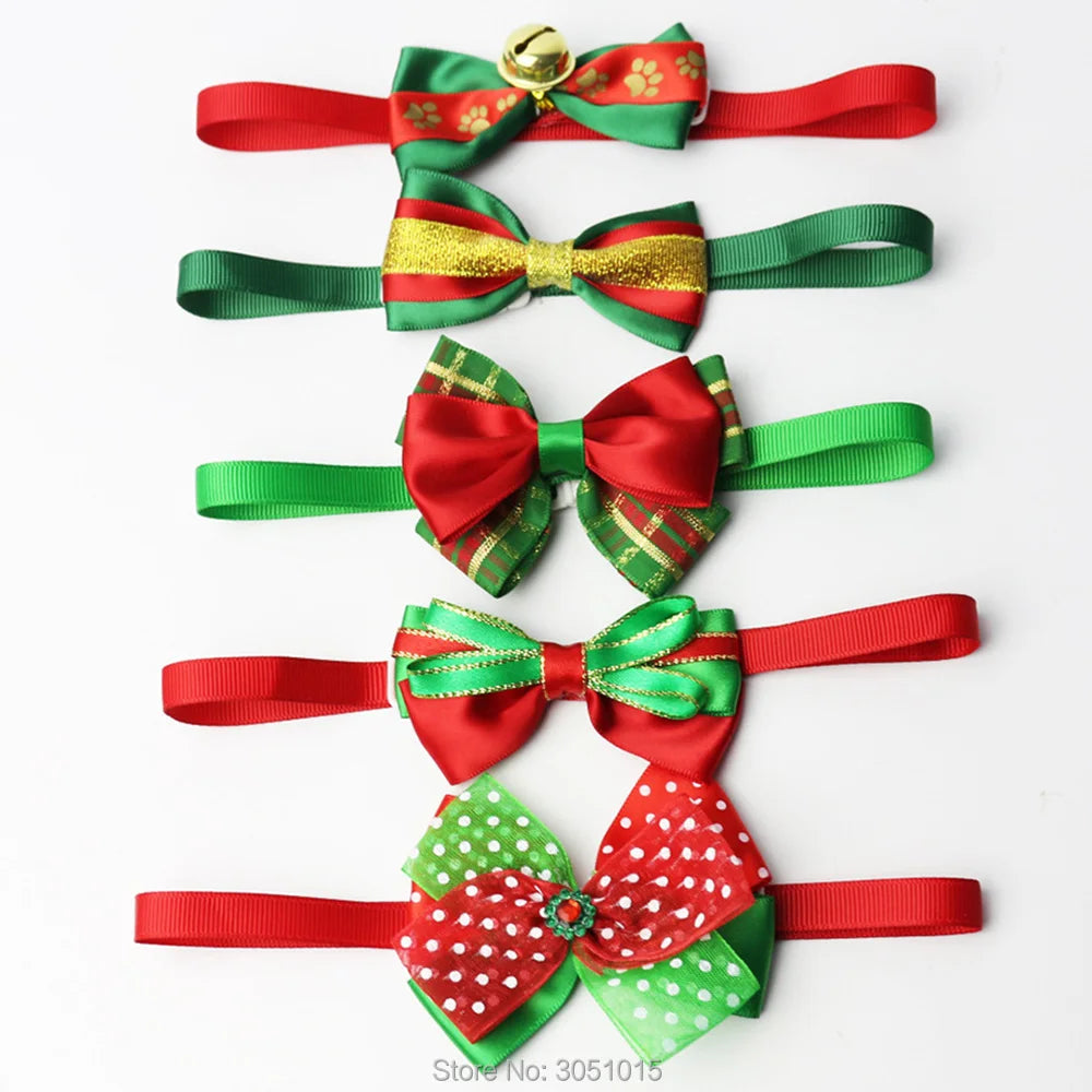 New Merry Christmas Pet bow tie  New Year Home Decals Decor dog bows pet christmas Grooming Accessories Puppy Cat Necklace