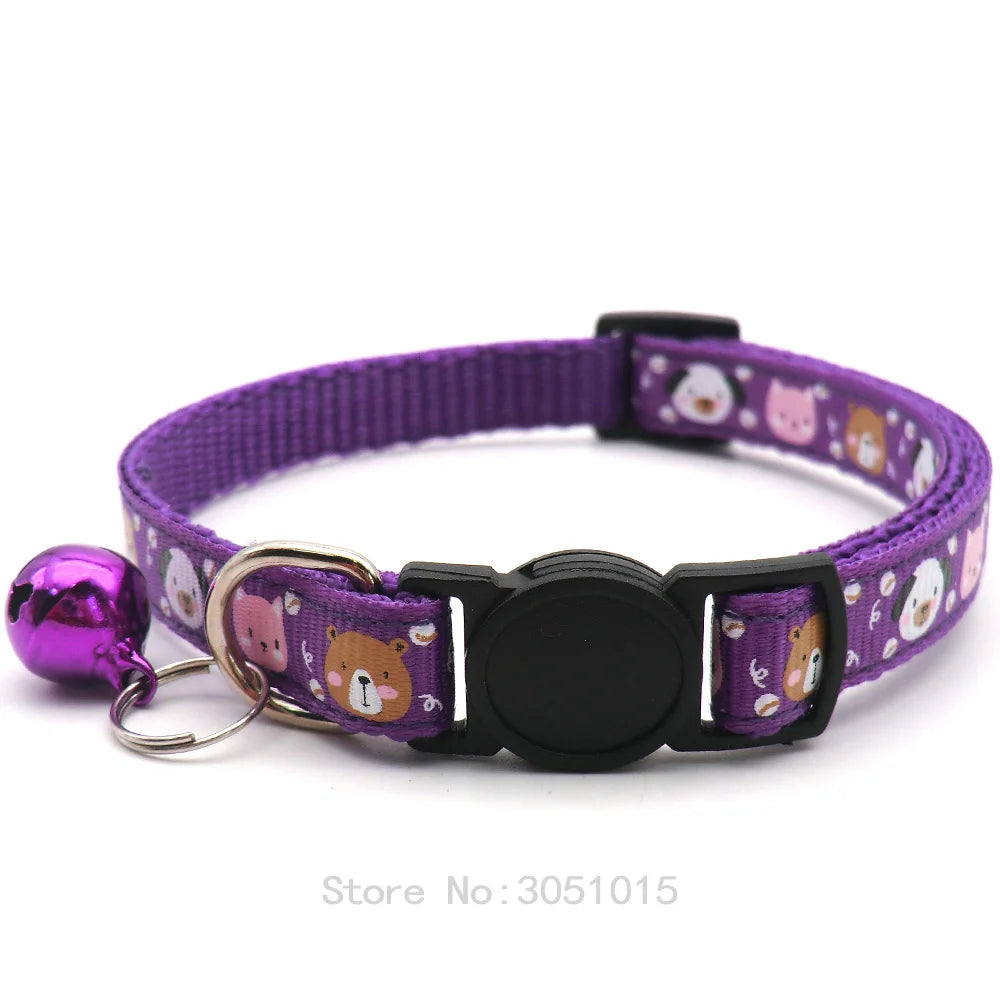 100pcs Cloth Lovely Collar With Bells Cute Cartoon Pattern Collar For Dogs Cats Decor Durable Pet Supplies Dog ID Accessories