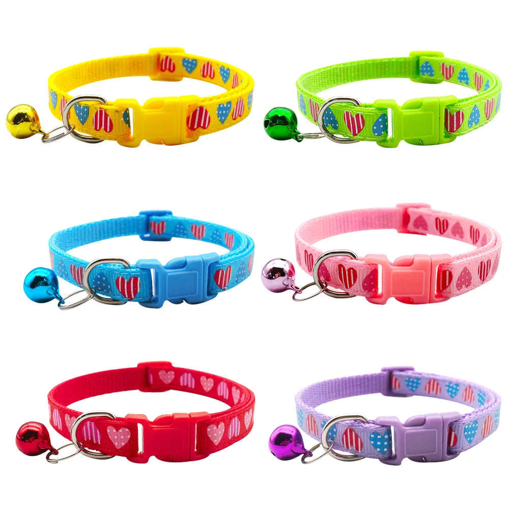 100pcs Pet Dog Collar Heart Print for Cat Adjustable Buckle Dog Collar Cute Pet Neck Ring Dogs Neck StrapID Tag Accessories