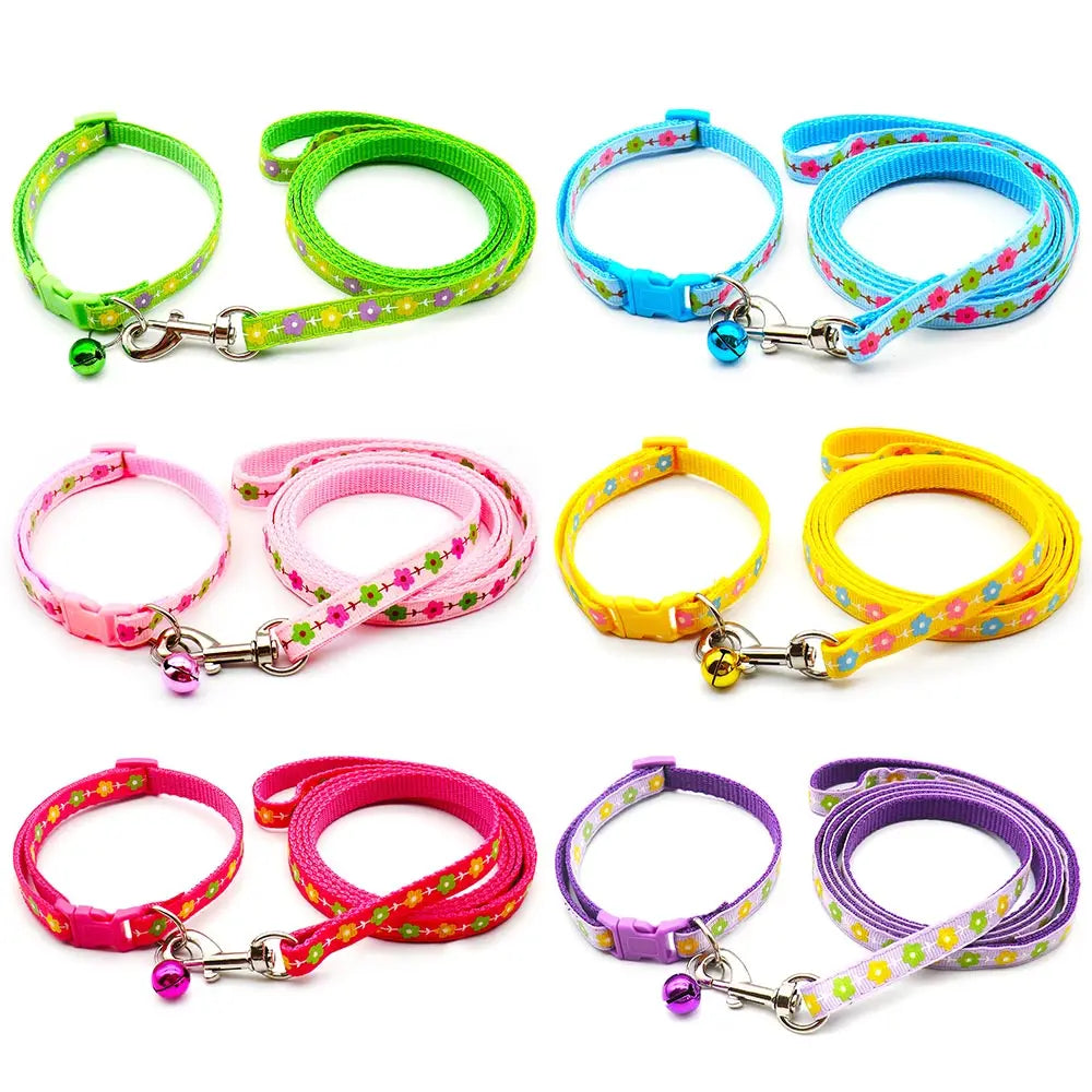 24 Sets Adjustable Dog Collar Leash Walk the dog Set for Small Dogs Cats Colorful Printed Dog Traction Rope Pets Pet Accessories