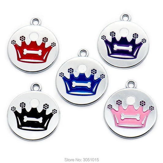 Wholesale 20pcs Pet ID Tags Personalized Dog Name Crown Tags Small Large Cat Pet Collar Tag Pet Accessories Bone Paw Glitter