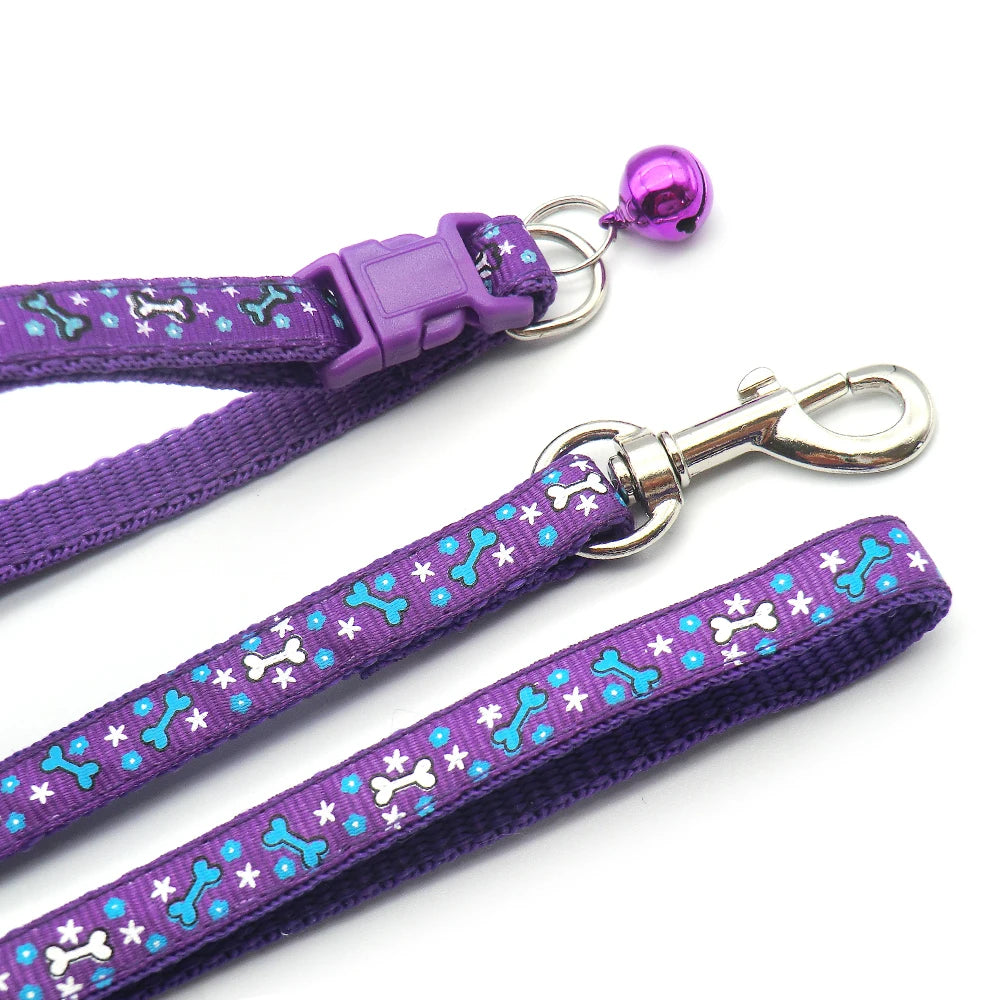 24pcs Cat Dog Collar Harness Cartoon Style Leash Adjustable Bone Print Pet Traction Cat Kitten Halter Collar  Walking Lead Belt