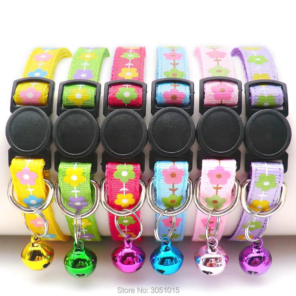 24Pcs Safety Button Cat Collar Safety Breakaway Small Dog Cute Nylon Adjustable Collar with bell for Puppy Kittens Necklace