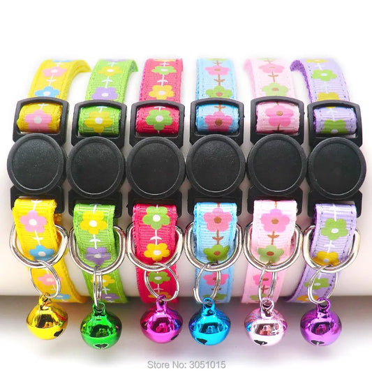 24Pcs Safety Button Cat Collar Safety Breakaway Small Dog Cute Nylon Adjustable Collar with bell for Puppy Kittens Necklace