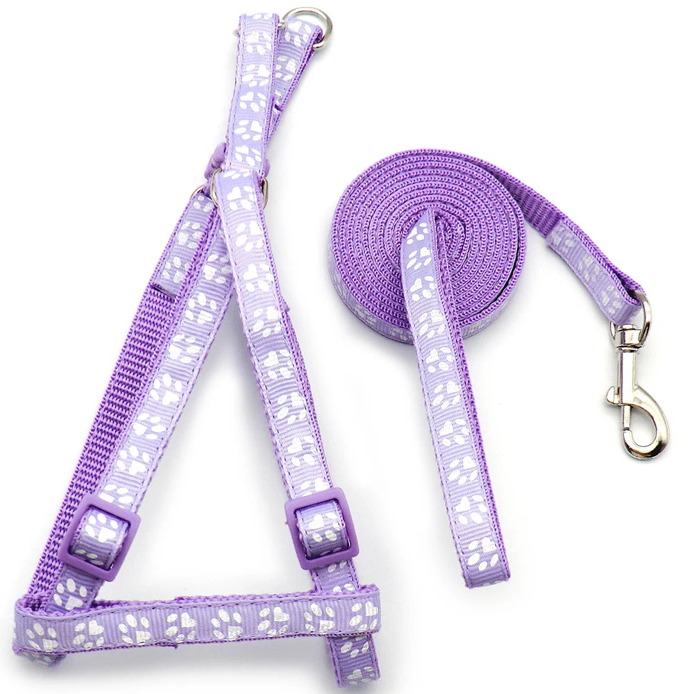 24Sets Adjustable Pet Dog Colorful Harness Set Dog Leashes Printed Paw Dog Cat Lead Leash Training Walking Pet Supplies Walking