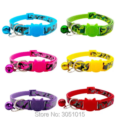 Wholesale 100 Pcs Adjustable Dog Camouflage Collars Puppy Collar With Bells Charm Necklace Collar For Little Dogs Cat Collars