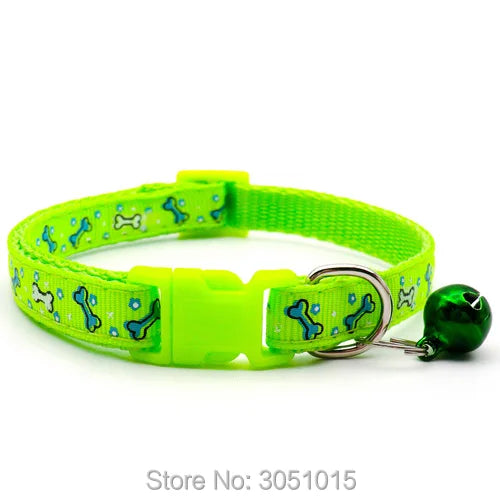 Wholesale 100 X Adjustable Cat Leash Collars with Bell Neck Strap Cat Pet Dog Collar Collars Cat Bone Print Basic Collar