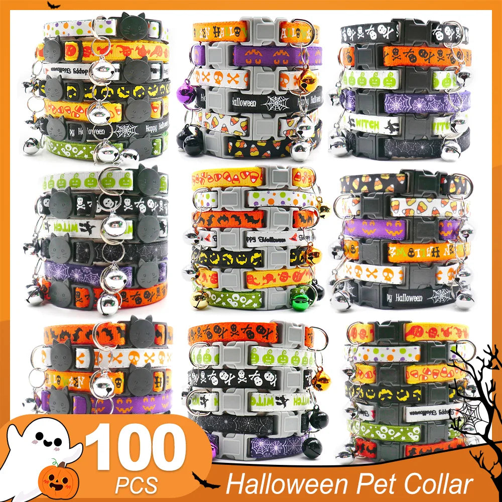 Wholesale 100PCS Halloween Pet Cat Collar Plate Decoration Festival Cats Necklace Celebrate Dog Collar Chain