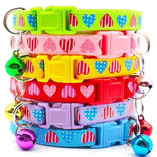 100pcs Pet Dog Collar Heart Print for Cat Adjustable Buckle Dog Collar Cute Pet Neck Ring Dogs Neck StrapID Tag Accessories