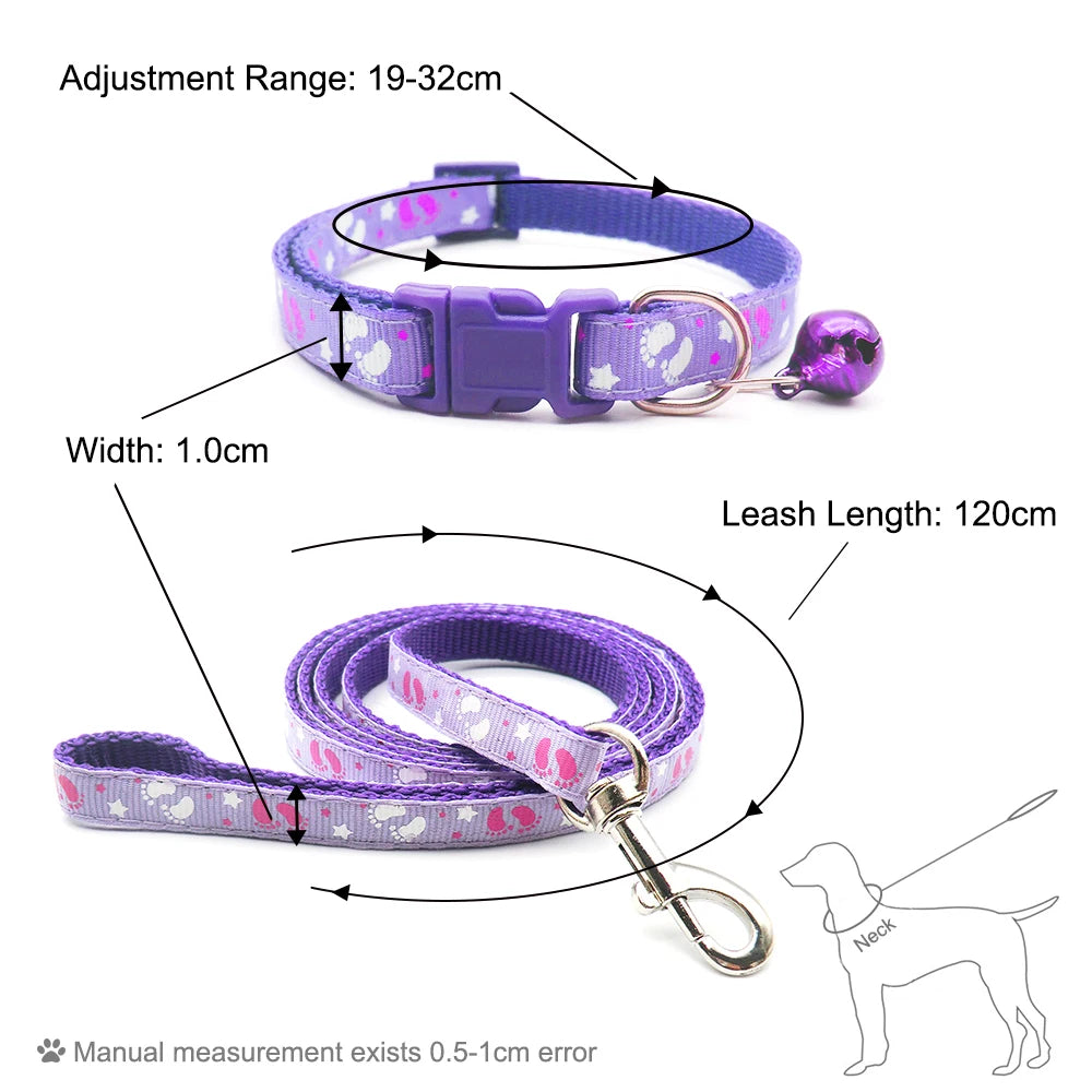 24 Sets Separable Traction Safety Adjustable Dog Collar + Rope Lovely Kitten Stripe Print Puppy Cats Necklace Pet Accessories L