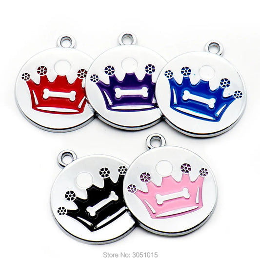 Wholesale 100pcs Crown Dog Tag Pet Dog Collar Accessories Personality Cat Puppy ID Tag Stainless Steel Paw Name Pendant Antilost