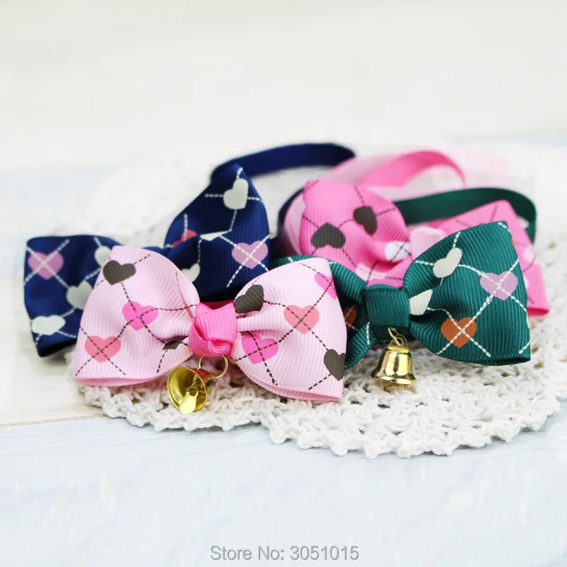 Wholesale 100 Pcs Heart Small Dog Collars Cotton Bowknot Necklace Bulldog Chihuahua Bow Tie Puppy Cats Party Bandana Pet Collar