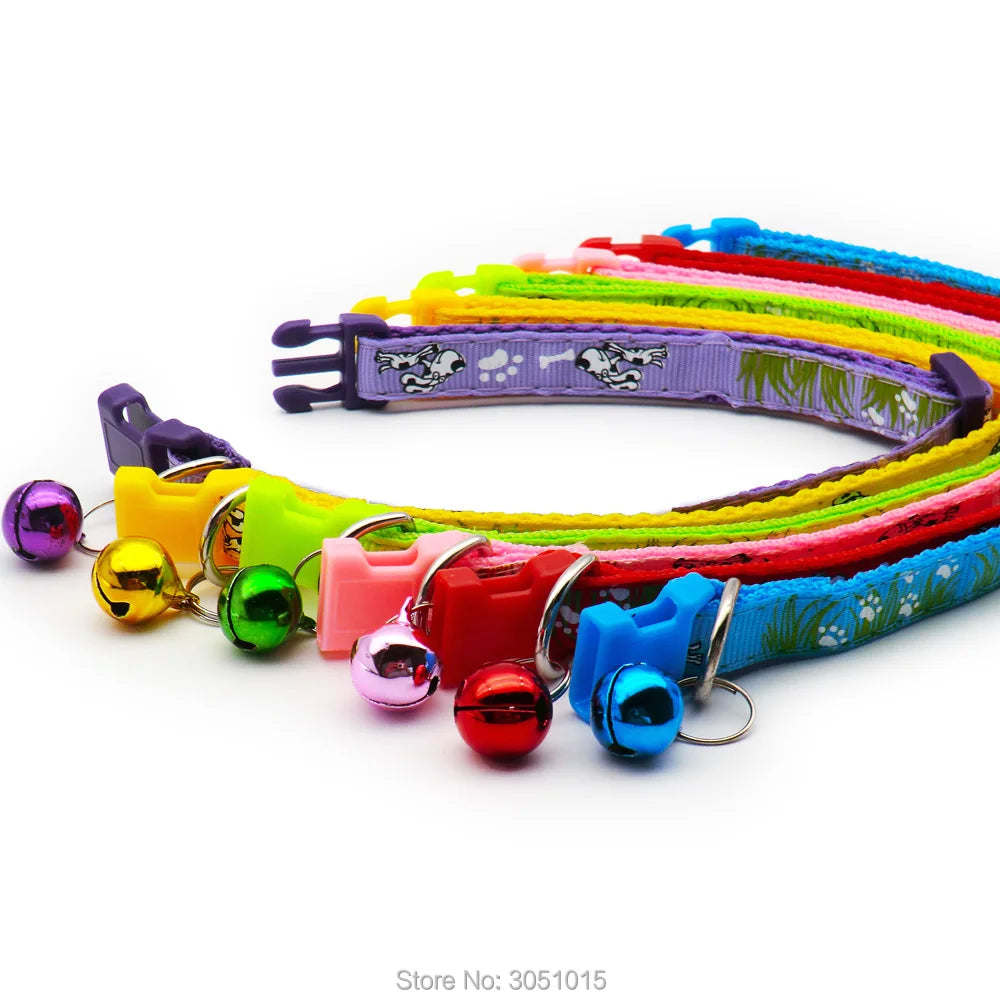 wholesale 100Pcs Adjustable Dog Collars Pet Collars With Bells Charm Necklace Collar For Little Dogs Cat Collars Pet Supplies