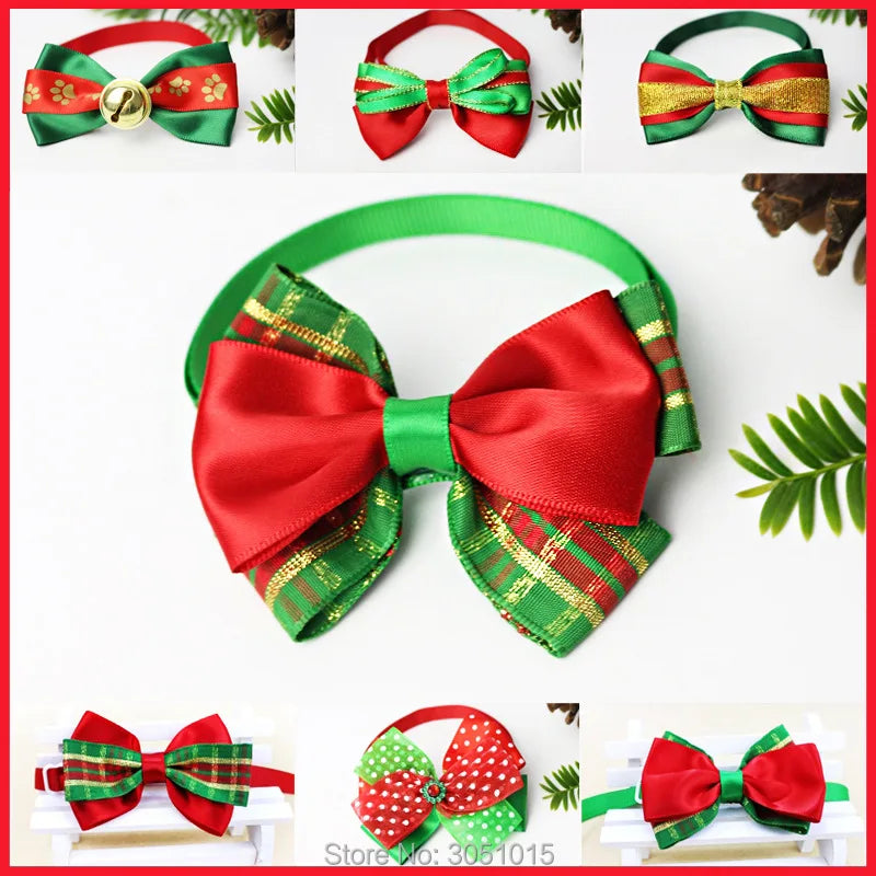 New Merry Christmas Pet bow tie  New Year Home Decals Decor dog bows pet christmas Grooming Accessories Puppy Cat Necklace