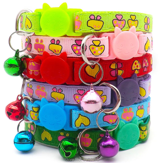 100pcs Cat Face Pet Supplies Mushroom print Cat Collar With Bell Adjustable Buckle Collar Colorful Festives Gifts Cat Accessorie