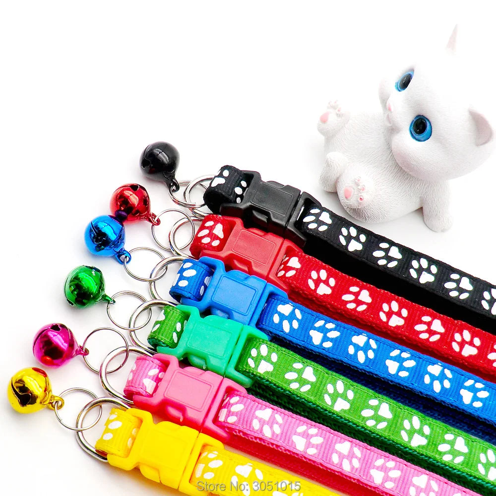 Wholesale 100PCS Paw Adjustable Pet dogs Safety Collar For Pet Dog Cat Collar Necklace With Bell Safety Kitten Collars