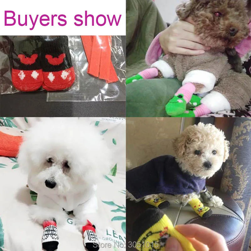 50 lots Hot Selling pet Knits dog Sock 4 PCS/set Small Pet Dog Doggy Shoes Lovely Soft Warm Knitted Socks Anti Slip Skid Bottom