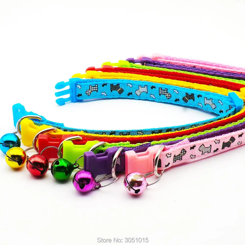 Wholesale 100Pcs Small Cats Dog Collars With Bell Cat Pet Collar can Adjustable Dog Puppy Bling Prints Accessorie pet shop