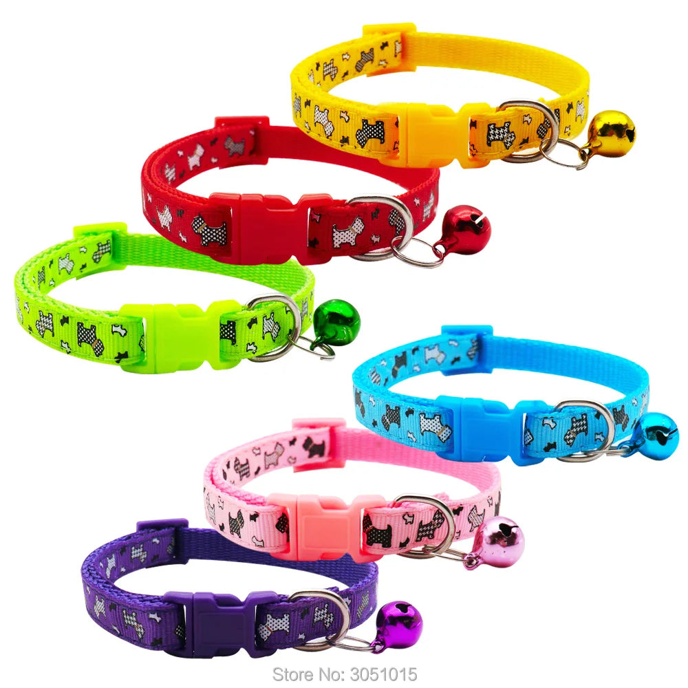 24 pcs/lot Puppy Pet Dog Collar Small Cat Pet Buckle Adjustable With Bell Buckle Neck Strap Animal For kitten Pet Accessories