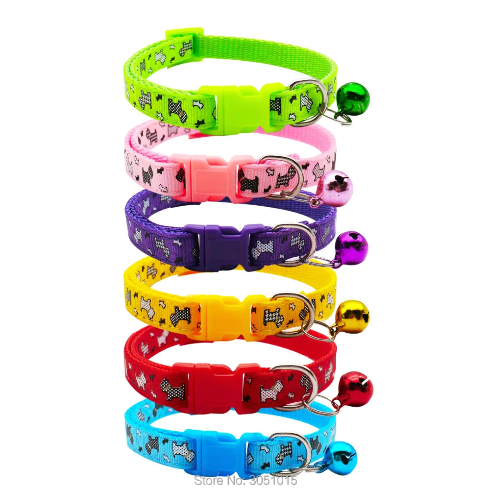 Wholesale 100Pcs Small Cats Dog Collars With Bell Cat Pet Collar can Adjustable Dog Puppy Bling Prints Accessorie pet shop