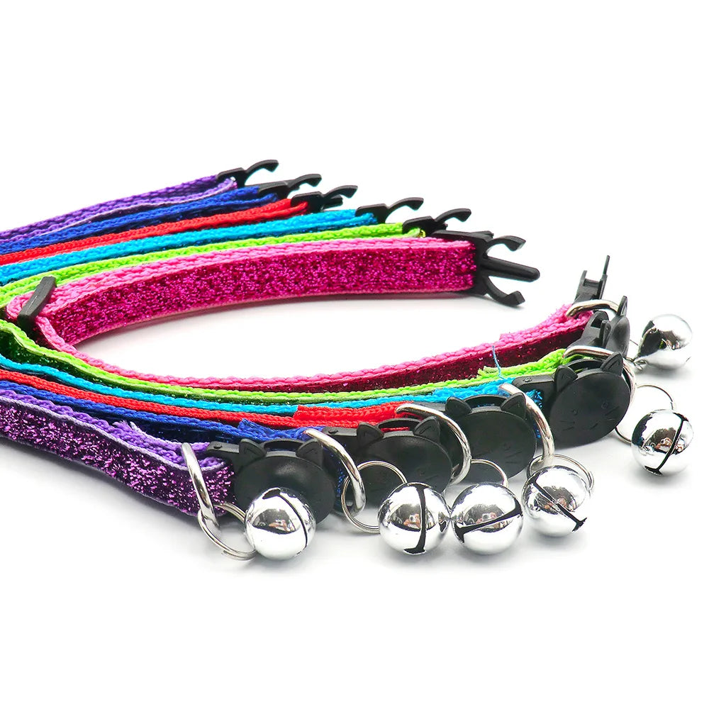 Wholesale 24 Pcs BlingBling Puppy Kitten Adjustable Pet Dog Collar With Bell Neck Strap Cat Face Button Collars Charm Accessorie