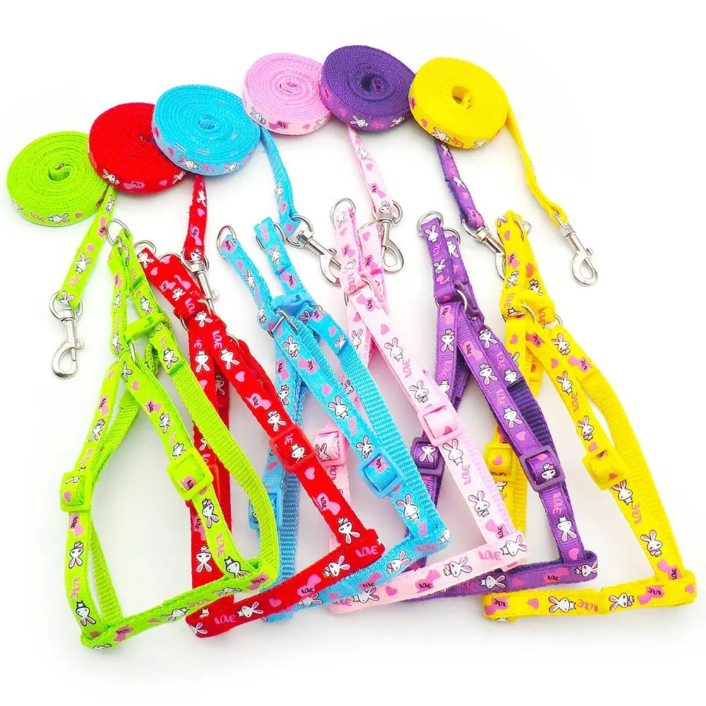 24pcs Adjustable Rabbit Pet Cat Puppy Dogs Leash Harness Colorful Puppy Lead Leashes For Small And Large Dogs Walk Dog Leash