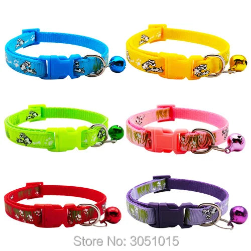 wholesale 100Pcs Adjustable Dog Collars Pet Collars With Bells Charm Necklace Collar For Little Dogs Cat Collars Pet Supplies