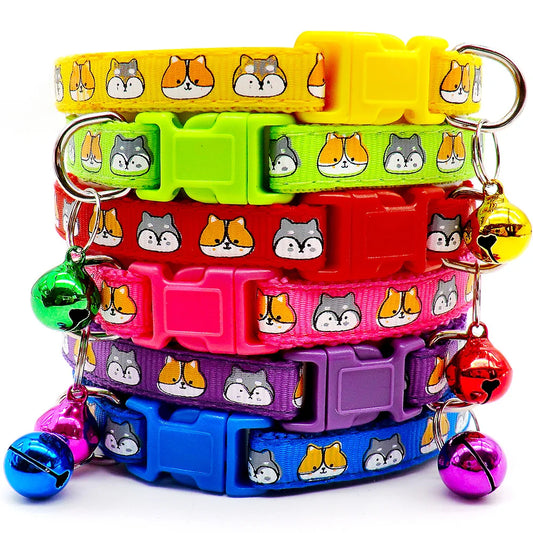 100Pcs Wholesale Collars for Cat Collar With Bell dog head print dog accessories can Wear with pet id tag Adjustable Necklace