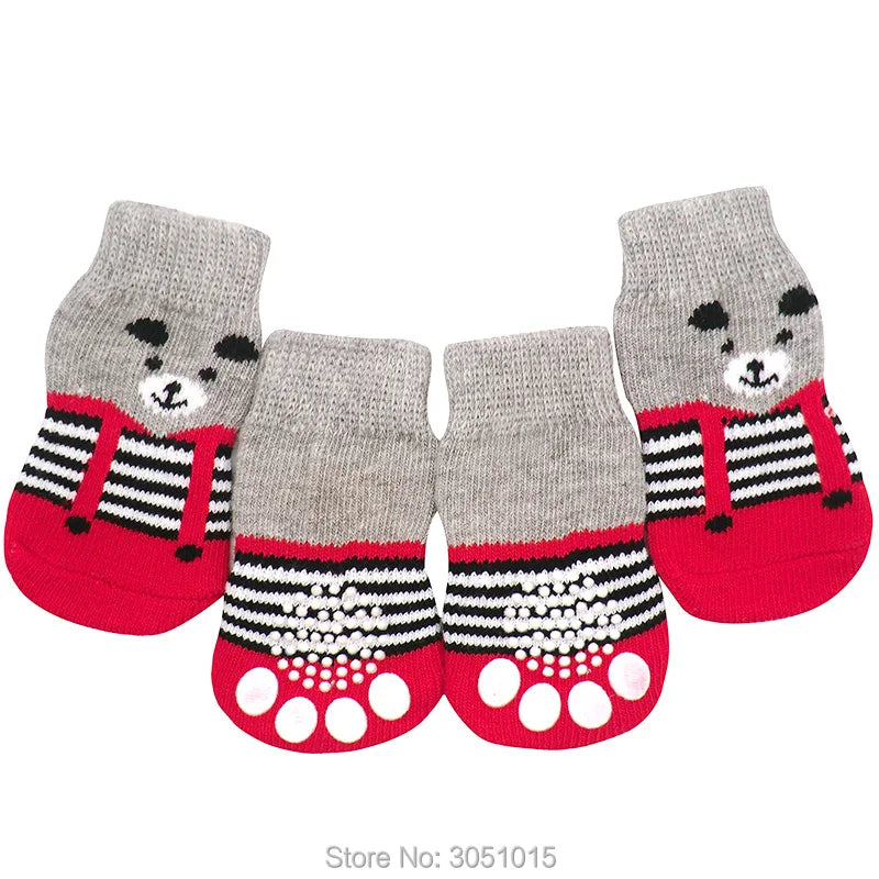 50 lots Hot Selling pet Knits dog Sock 4 PCS/set Small Pet Dog Doggy Shoes Lovely Soft Warm Knitted Socks Anti Slip Skid Bottom