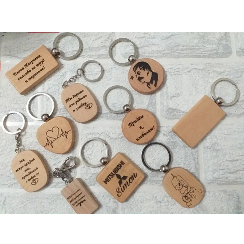 Wholesale 100pcs Wood Key Chain Blank Tags Personalized Dog ID Tags Keychains Customized Tag Custom Engraved Logo Name ID Tag