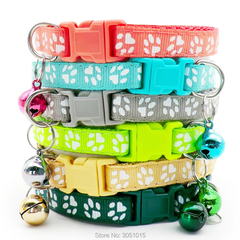 Wholesale 100PCS Rainbow colors Pet cat collar with bell Cats Necklace safety dog collar chain plate decoration chihuahua puppy