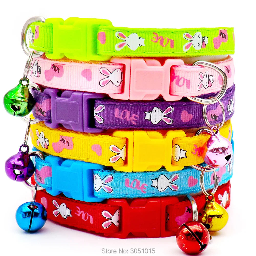 Wholesale 100X pets with bells cute little rabbit cat collar adjustable dog necklace collars nylon polyester puppy cat supplies