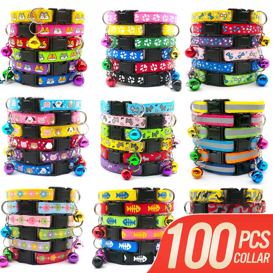 100Pcs Printed Dog Id Collar Bell Neck Ring Supplies Funny Puppy Pets Identify Accessories Outdoor Walking Multicolor Optional