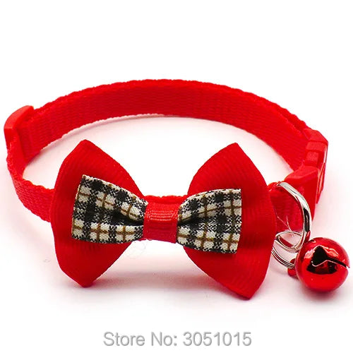 wholesale 100Pcs Adjustable Polyester Dog Collar Pet Cat Collar with Bowknot Bell Pendant Necklace Collar for Small Dog and Cat