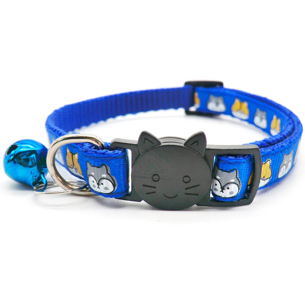 100Pcs Cat Dog Collar with Bell Cartoon Print Neck Strap Kitten Puppy Cat Pet Collar ID Adjustable Plastic Buckle Pet Supplies