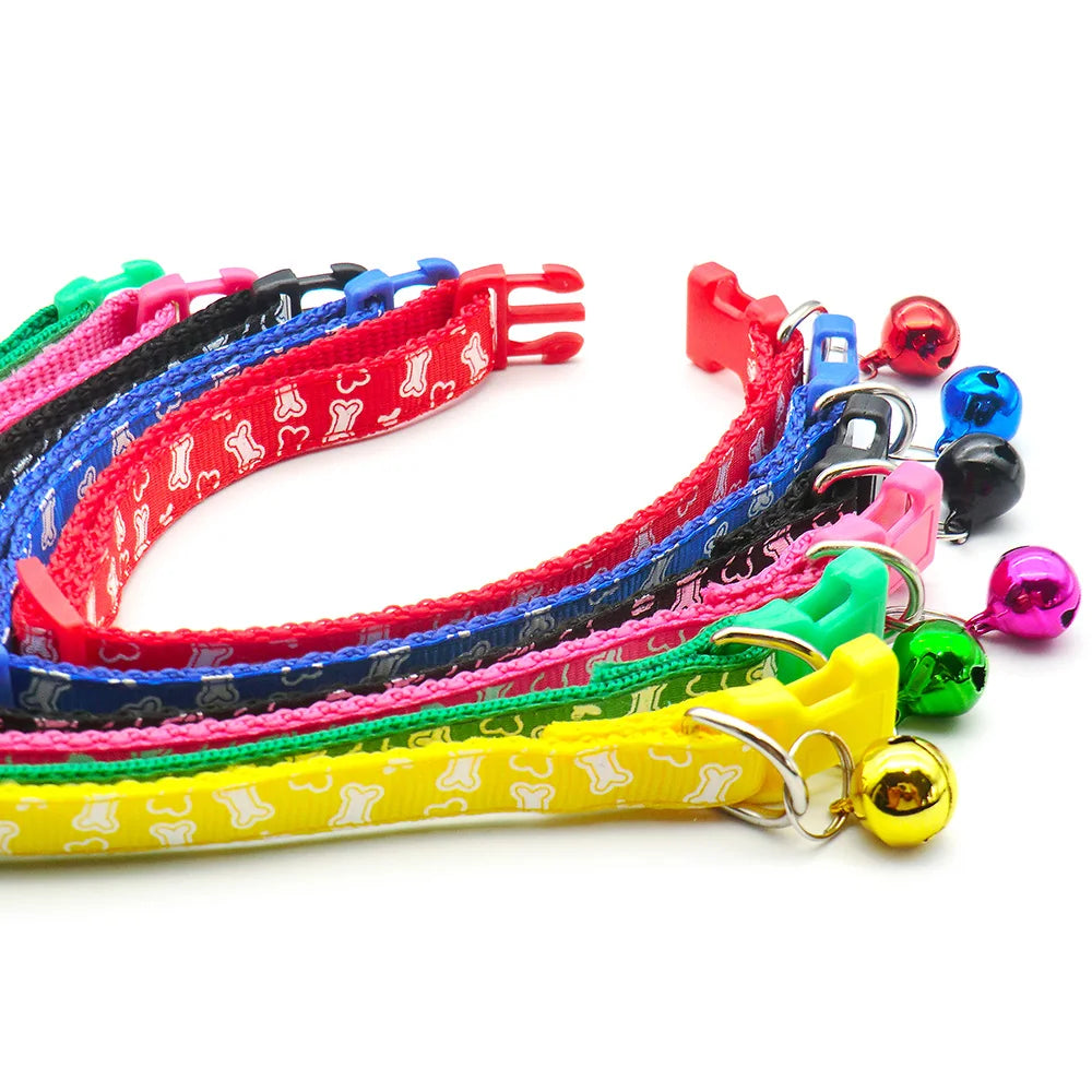 100PCS Bone Dog Collar Colorul Pet Supplies With Bell Adjustable Buckle For Dog Accessories Outdoor Walking Neck Ring