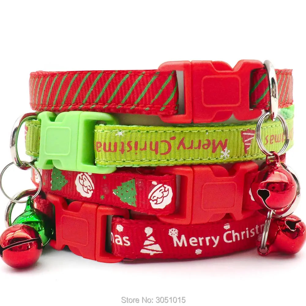 100pcs Printed Christmas collar 1.0cm Pet Collar Adjustable Lovely Festives Gifts Safety Collars Christmas Series High Quality