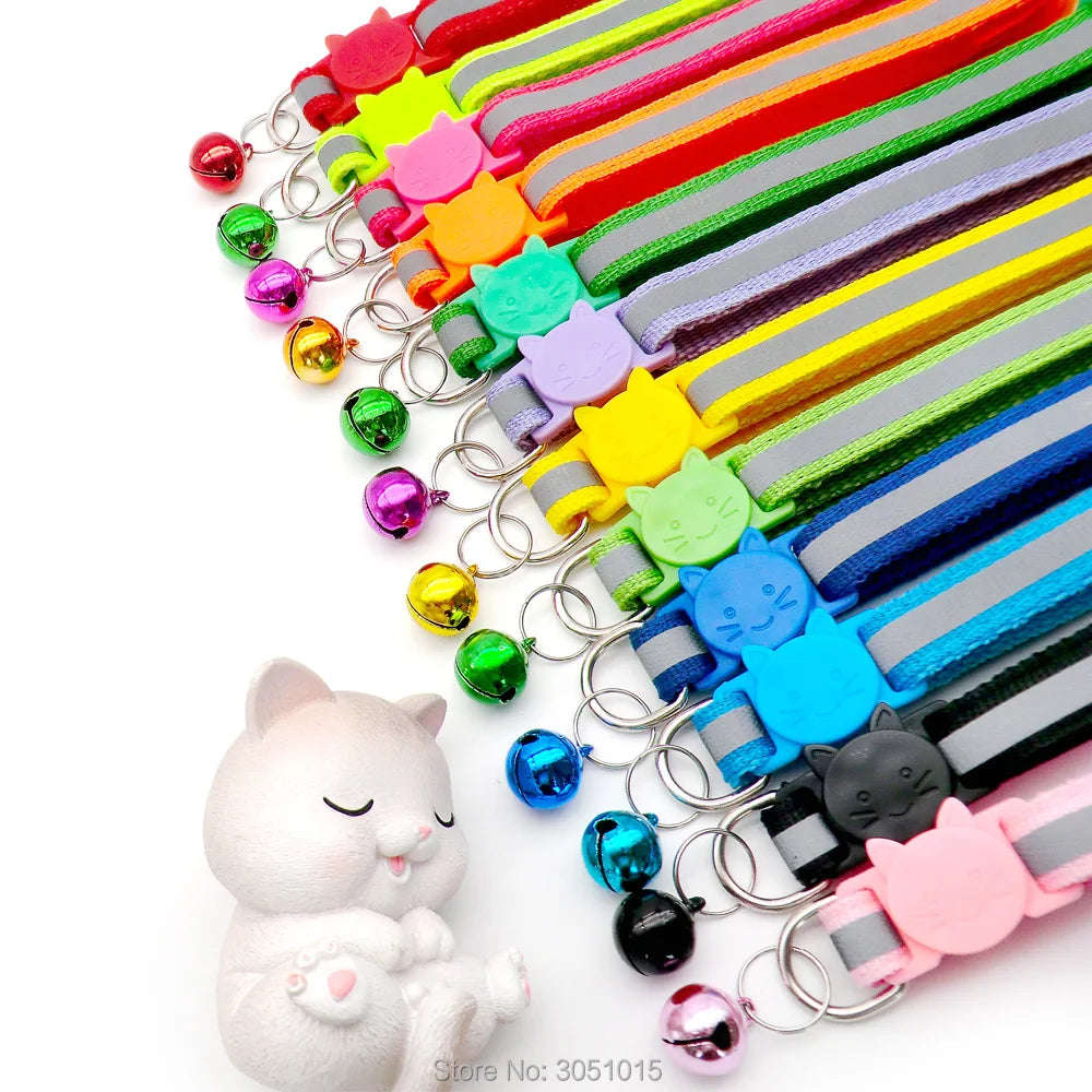 Wholesale 100Pcs Adjustable Reflective Dog Collars With Bell Buckle ID Tag Namep Easy Wear Puppy Dog Cat Collar Accessories