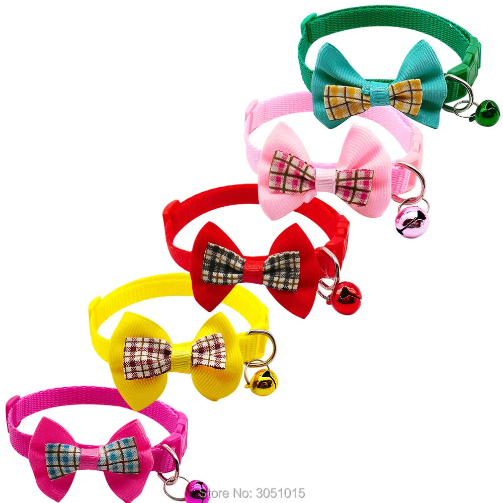 24Pc Pet Dog Collar Adjustable Buckles Adjustable Polyester Dog Collars Pet Collars With Bowknot Bells Charm Necklace Strap