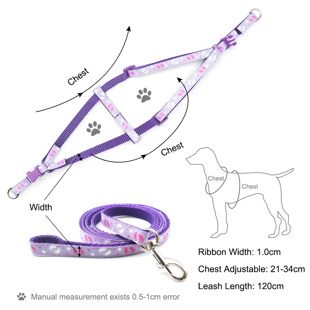 24Sets Small Dog Cat Harness Cartoons Leash Adjustable VAll Seasons Est Collar Puppy Outdoor Walking Pets Product Anti-lost