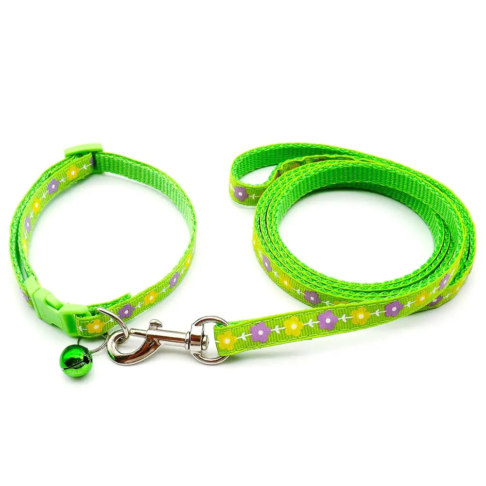 24 Sets Adjustable Dog Collar Leash Walk the dog Set for Small Dogs Cats Colorful Printed Dog Traction Rope Pets Pet Accessories