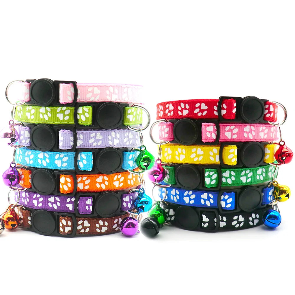 24Pcs Safety Buckle Collar Pet Dog Collar Cute Kitten With Bell Collar Adjustable Ribbon Bell Necklace For Cats Puppy Neck Strap