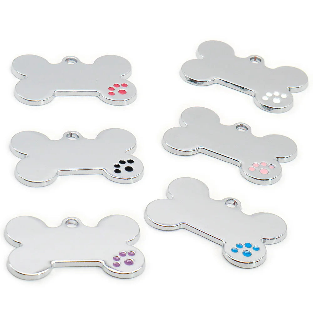 100Pcs Personalized Metal Engraving Pet Dog ID Tag Customized Number Name Cat Tag Collar Footprint Bone Nameplate Anti-lost Pend