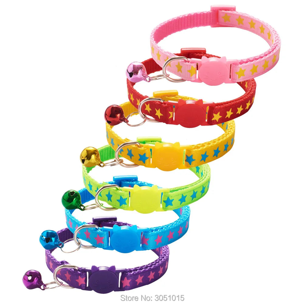 100 pcs Coloful Pet Supplies Star Cat Collar Buckle Collar Cat Pet Supplies Cat Accessories Collar With Bell Adjustable Puppy Id