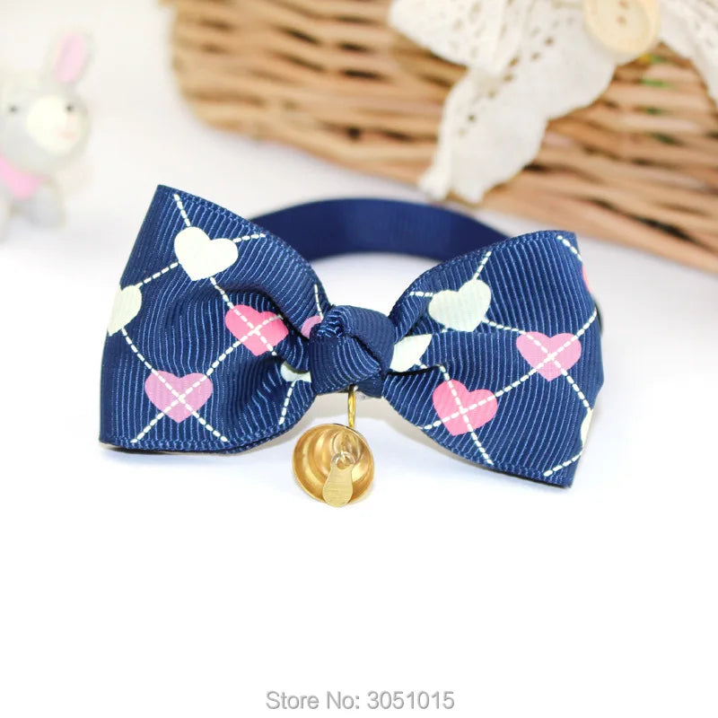 Wholesale 100 Pcs Heart Small Dog Collars Cotton Bowknot Necklace Bulldog Chihuahua Bow Tie Puppy Cats Party Bandana Pet Collar