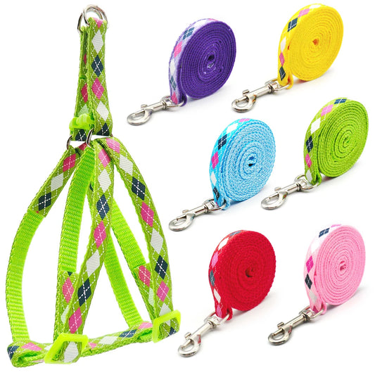 24Sets Pattern Small Dog Cat Harness Leash Adjustable Vest Collar Puppy Outdoor Walking Chihuahua Collar Nameplate Accessorie