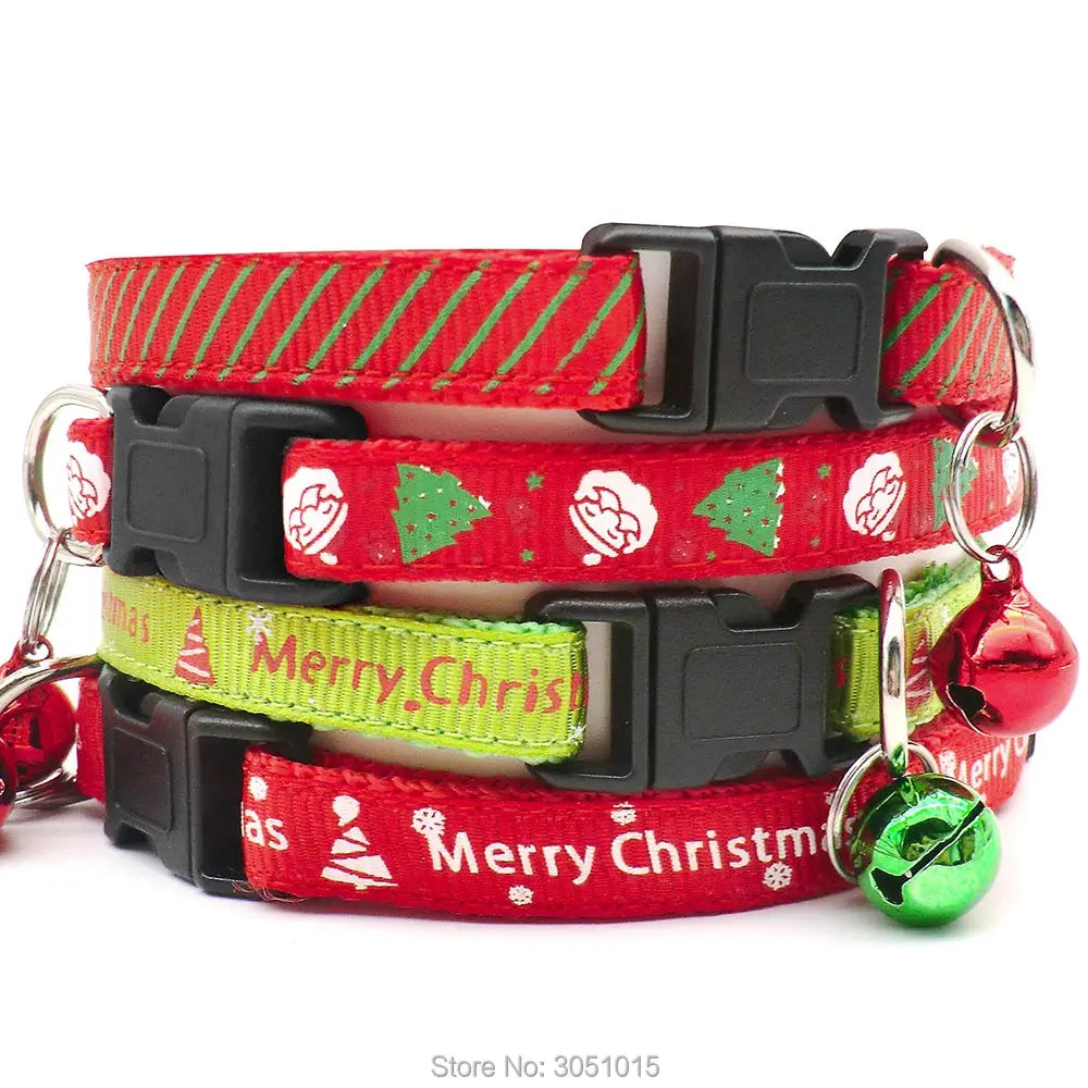 100Pcs Pet Dog Collar Christmas collar Adjustable Buckles Christmas collar with  Bell Dog Collar Neck Strap Pet Supplies Gifts