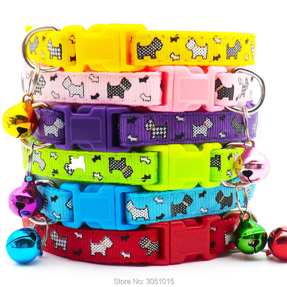 Wholesale 100Pcs Small Cats Dog Collars With Bell Cat Pet Collar can Adjustable Dog Puppy Bling Prints Accessorie pet shop