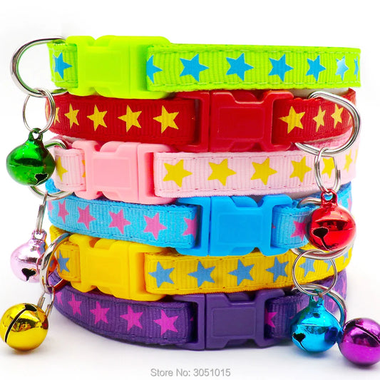 wholesale 100Pcs Pet Necklace Collar Polyester Lovely with Bells Pets Collars Adjustable Dog Collars Polyester Cat Puppy Lovely